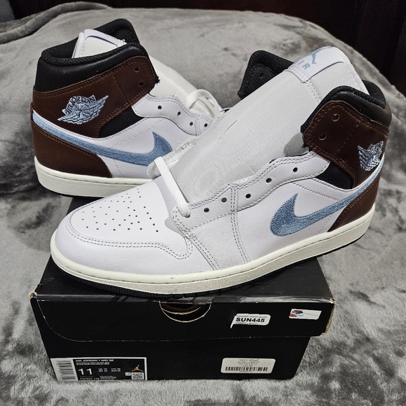 NIKE NIB Air Jordan 1 Retro Mid SE Shoes Brown Blue Grey Men's 11